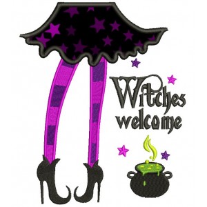 Witches Welcome Halloween Applique Machine Embroidery Design Digitized Pattern